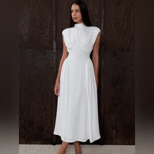 THE BEKK White Midi Dress NWT Scarf Neck Tie Flowy Bridal Shower Size S
